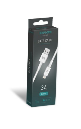 Дата-кабель/Exployd/USB - USB - 8 Pin/круглый/силикон/белый/1М/3A/Flow/EX-K-1274