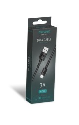 Дата-кабель/Exployd/USB - microUSB/круглый/силикон/чёрный/1М/3A/Flow/EX-K-1271