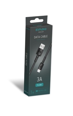 Дата-кабель/Exployd/USB - microUSB/круглый/силикон/чёрный/1М/3A/Flow/EX-K-1271