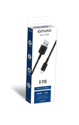 Дата-кабель/Exployd/USB - USB - 8 Pin/круглый/силикон/чёрный/1М/2.4A/Flow/EX-K-1243
