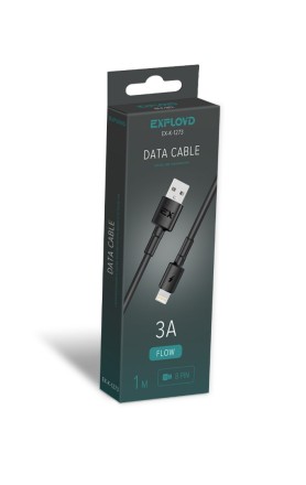 Дата-кабель/Exployd/USB - USB - 8 Pin/круглый/силикон/чёрный/1М/3A/Flow/EX-K-1273