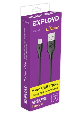 Дата-кабель/Exployd/USB - microUSB/круглый/чёрный/1М/Classic/EX-K-480