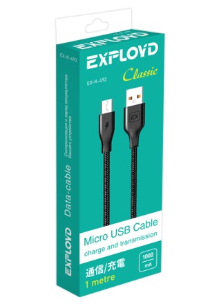 Дата-кабель/Exployd/USB - microUSB/круглый/чёрный/1М/Classic/EX-K-492
