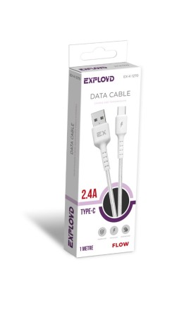 Дата-кабель/Exployd/USB - USB - TYPE-C/круглый/нейлон/белый/1М/2.4A/Flow/EX-K-1270