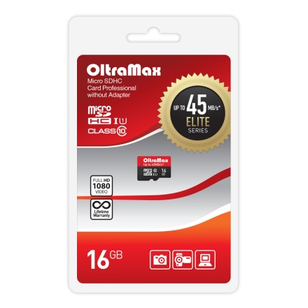 Карта памяти Oltramax 16GB microSDHC Class 10 UHS-1 Elite без адаптера SD 45 MB/s