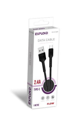 Дата-кабель/Exployd/USB - USB - TYPE-C/круглый/нейлон/чёрный/1М/2.4A/Flow/EX-K-1269