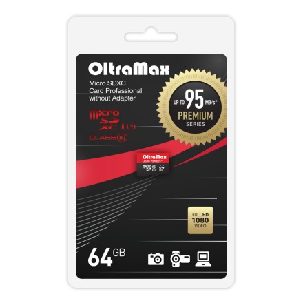 Карта памяти Oltramax 64GB microSDXC Class 10 UHS-1 Premium (U3) без адаптера SD 95 MB/s