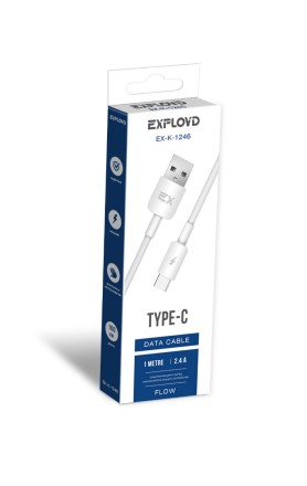 Дата-кабель/Exployd/USB - USB - TYPE-C/круглый/силикон/белый/1М/2.4A/Flow/EX-K-1246