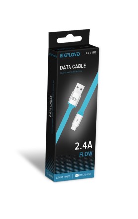 Дата-кабель/Exployd/USB - microUSB/плоский/силикон/синий/1М/2.4A/Flow/EX-K-1313