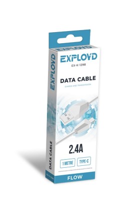 Дата-кабель/Exployd/USB - USB - TYPE-C/круглый/силикон/белый/1М/2.4A/Flow/EX-K-1298