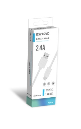 Дата-кабель/Exployd/USB - USB - TYPE-C/круглый/силикон/белый/1М/2.4A/Flow/EX-K-1302