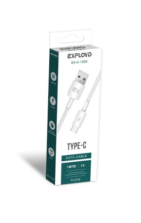 Дата-кабель/Exployd/USB - USB - TYPE-C/круглый/силикон/белый/1М/3A/Flow/EX-K-1252