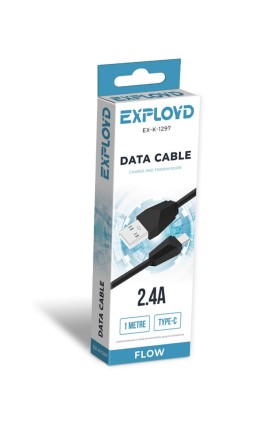 Дата-кабель/Exployd/USB - USB - TYPE-C/круглый/силикон/чёрный/1М/2.4A/Flow/EX-K-1297