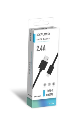 Дата-кабель/Exployd/USB - USB - TYPE-C/круглый/силикон/чёрный/1М/2.4A/Flow/EX-K-1301