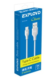 Дата-кабель/Exployd/USB - TYPE-C/круглый/белый/2М/Classic/EX-K-491