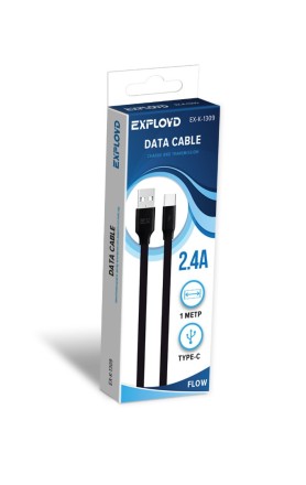 Дата-кабель/Exployd/USB - USB - TYPE-C/круглый/силикон/чёрный/1М/2.4A/Flow/EX-K-1309