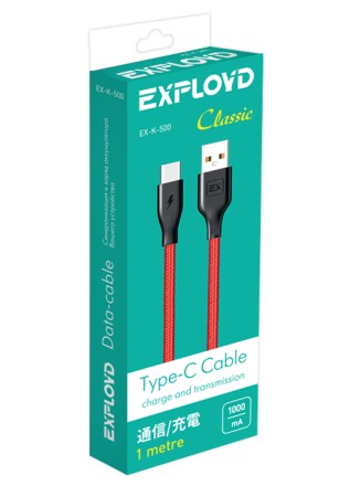 Дата-кабель/Exployd/USB - TYPE-C/круглый/красный/1М/Classic/EX-K-500