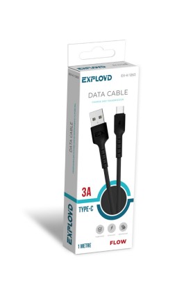 Дата-кабель/Exployd/USB - USB - TYPE-C/круглый/силикон/чёрный/1М/3A/Flow/EX-K-1263