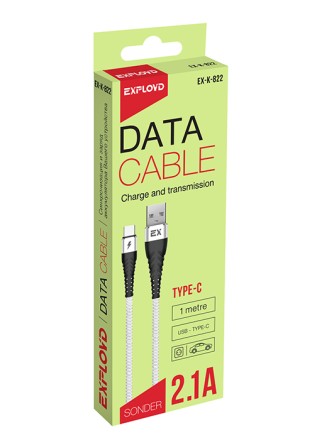 Дата-кабель/Exployd/USB - TYPE-C/круглый/нейлон/белый/1М/2.1A/SONDER/EX-K-822