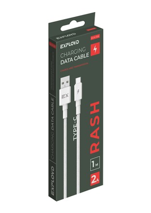 Дата-кабель/Exployd/USB - TYPE-C/круглый/нейлон/белый/1М/2A/Rash/EX-K-1159