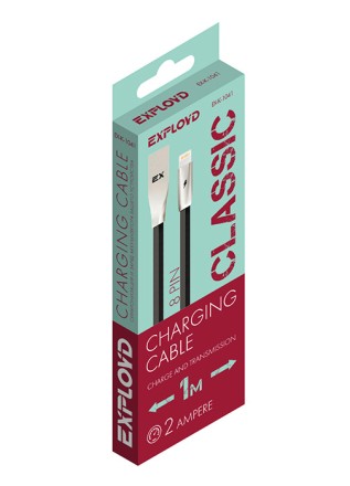 Дата-кабель/Exployd/USB - 8 Pin/плоский/чёрный/1М/2A/Classic/EX-K-1041