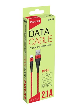 Дата-кабель/Exployd/USB - TYPE-C/круглый/нейлон/красный/1М/2.1A/SONDER/EX-K-823