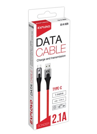 Дата-кабель/Exployd/USB - TYPE-C/круглый/нейлон/красный/1М/2.1A/SONDER/EX-K-829