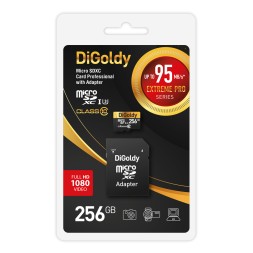 Карта памяти Digoldy 256GB microSDXC Class 10 UHS-1 Extreme Pro (U3) с адаптером SD 95 MB/s