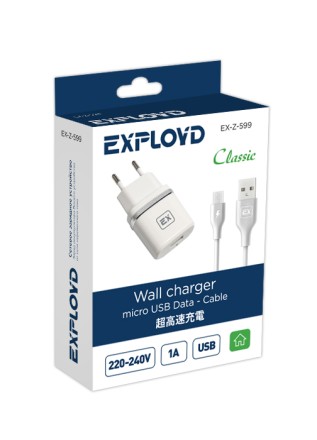 Сетевое ЗУ/Exployd/micro USB/1А/белый/Classic/EX-Z-599