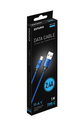 Дата-кабель/Exployd/USB - TYPE-C/круглый/нейлон/синий/1М/2.4A/Ray/EX-K-1213