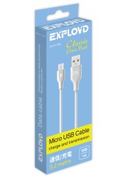 Дата-кабель/Exployd/USB - microUSB/круглый/белый/0.2М/Power Bank/Classic/EX-K-730