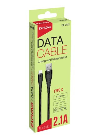 Дата-кабель/Exployd/USB - TYPE-C/круглый/нейлон/чёрный/1М/2.1A/SONDER/EX-K-821
