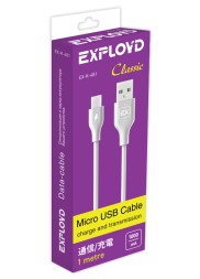 Дата-кабель/Exployd/USB - microUSB/круглый/белый/1М/Classic/EX-K-481