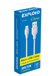 Дата-кабель/Exployd/USB - microUSB/круглый/белый/2М/Classic/EX-K-487