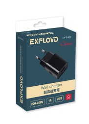 Сетевое ЗУ/Exployd/1A/1хUSB/чёрный/Classic/EX-Z-452