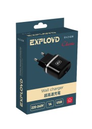 Сетевое ЗУ/Exployd/1A/1хUSB/чёрный/Classic/EX-Z-608