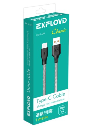 Дата-кабель/Exployd/USB - TYPE-C/круглый/серый/1М/Classic/EX-K-499