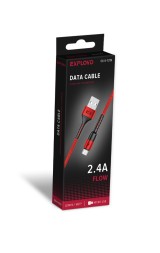 Дата-кабель/Exployd/USB - microUSB/круглый/нейлон/красный/1М/2.4A/Flow/EX-K-1319