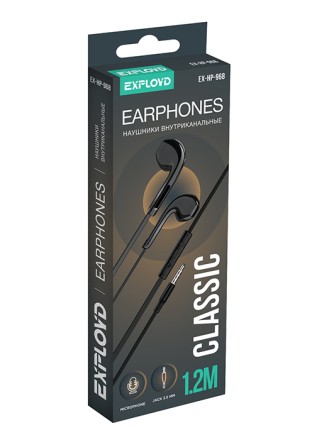 Наушники внутриканальные/Exployd/3.5mm/чёрный/1.2М/Classic/EX-HP-968