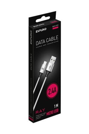 Дата-кабель/Exployd/USB - microUSB/круглый/нейлон/серебро/1М/2.4A/Ray/EX-K-1211