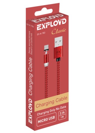 Кабель/Exployd/USB - microUSB/круглый/нейлон/красный/1М/2.1A/зарядка/Magnetic/Classic/EX-K-783