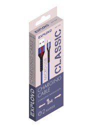 Дата-кабель/Exployd/USB - microUSB/круглый/нейлон/синий/1М/2A/Classic/EX-K-1024