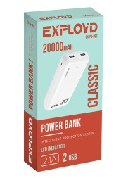 Аккумулятор внешний/Exployd/20000mAh/2 USB/2.1A/пластик/белый/Slim/Classic/EX-PB-893