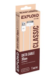 Дата-кабель/Exployd/USB - 30-pin для Apple/i4/iPad/круглый/белый/1М/1A/Classic/EX-K-806