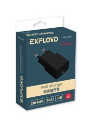 Сетевое ЗУ/Exployd/2.4A/1хUSB/чёрный/Classic/EX-Z-444