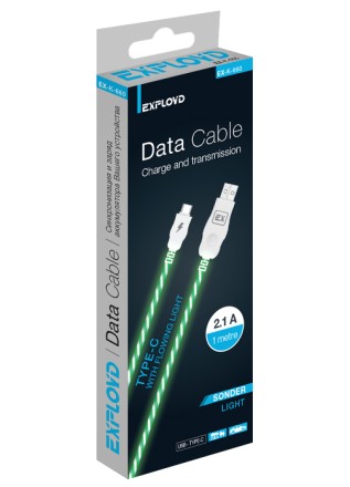 Дата-кабель/Exployd/USB - TYPE-C/круглый/силикон/зеленый/1М/2.1A/Light/SONDER/EX-K-660