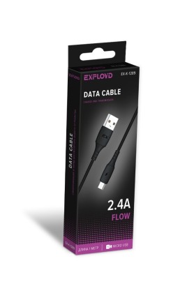 Дата-кабель/Exployd/USB - microUSB/круглый/нейлон/чёрный/1М/2.4A/Flow/EX-K-1289