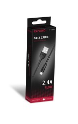 Дата-кабель/Exployd/USB - microUSB/круглый/нейлон/чёрный/1М/2.4A/Flow/EX-K-1318