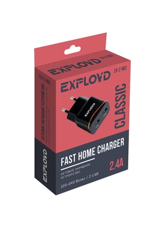 Сетевое ЗУ/Exployd/2.4A/2хUSB/чёрный/Classic/EX-Z-982