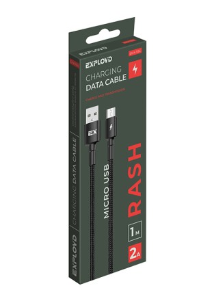 Дата-кабель/Exployd/USB - microUSB/круглый/нейлон/чёрный/1М/2A/Rash/EX-K-1154